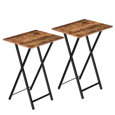Image de HOOBRO Table d’Appoint, Pliable Bout de Canapé, Tables Plateaux Lot 2, Chevet, Style Industriel, Salon, Marron Rustique EBF25BZ01