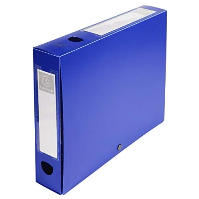 Image de Exacompta Réf. 59632E 10 boîtes d&#039;archives à pression en PP opaque Dos 60 mm Porte étiquettes sur les 2 faces Pour format A4 Dimensions 25 x 33 cm Couleur bleu livrée plat