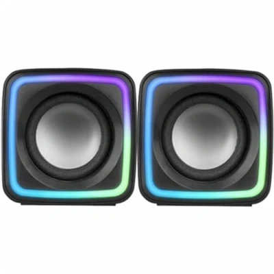 Image de Mars Gaming MSCUBE Noir, Haut parleurs RGB Compacts, Processeur de Son DSP 8W, Contrôle Volume
