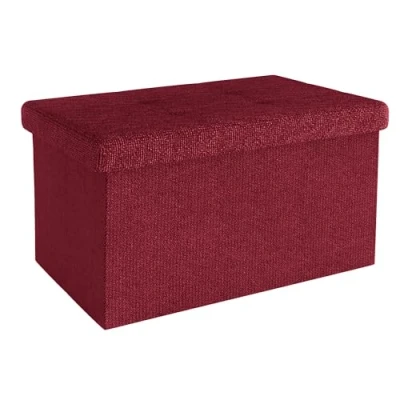 Image de Intirilife Banc Pliable 49x30x30 cm en Rouge Cube de siège avec Couvercle et Espace Rangement Tissu Creux Sitzcube Repose Pieds Coffre Pouf