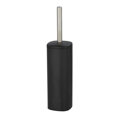 Image de WENKO brosse WC fermée Alassio, porte au design fermé avec noire et tête de remplaçable Ø 8,5 cm, Acier, 9,3x39,2x9,3 noir mat