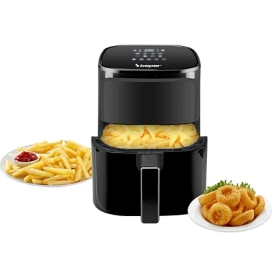 Image de BEPER P101FRI051 Friteuse à air chaud, frite sans huile, 5 L, Display tactile, 8 programmes, réglable jusqu&#039;à 200C, minuterie 60 minutes, arrêt automatique, Noir