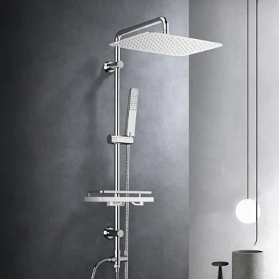 Image de Görbach Colonne de Douche Mural avec Fixations Réglables Baignoire Set Kit sans Robinet Douchette et Pommeau Pluie Picots Anti calcaire 35x25cm.