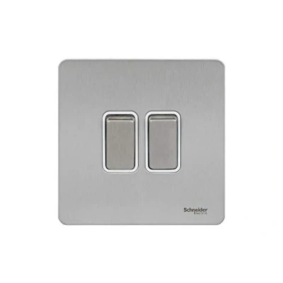 Image de Schneider Electric Interrupteur double en chrome poli avec insert blanc 16AX