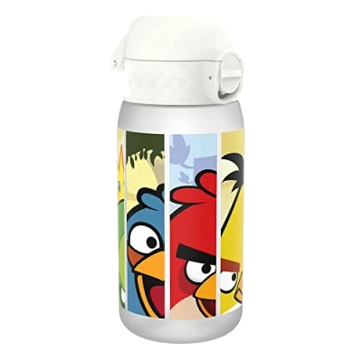 Image de ION8 Gourde Enfant, 350 ml, Anti Fuite, Facile à Ouvrir, Verrouillage Sécurisé, Lavable en Lave Vaisselle, Sans BPA, Poignée de Transport, Nettoyer, Carbone Neutre, Motif Angry Birds