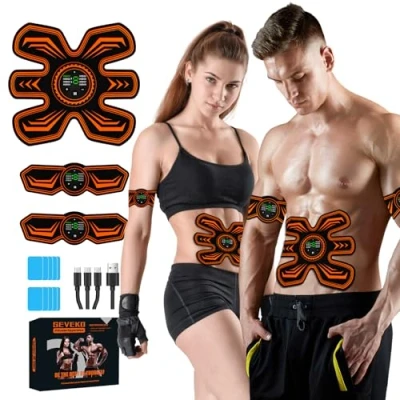 Image de JOYTOUR EMS appareil d&#039;entraînement pour abdominaux, en ABS, sûr et efficace, rapide tout le corps, 10 hydrogels de rechange, 8 modes 15 intensités, orange