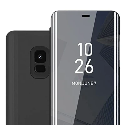 Image de cadorabo Coque Compatible avec Samsung Galaxy S9 en Tourmaline Noir Miroir Clear View Pochette de Protection Fonction Support à 360 Degrés Style Livre Ultra Slim Case