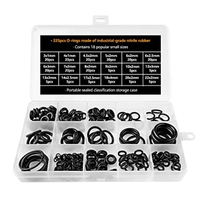Image de Gvolatee 225 pièces Assortiment de Joints Toriques en Caoutchouc, O Ring D&#039;etanchéité Universels, 18 tailles Dimensions 3 22mm pour Plomberie, Injecteur ou Robinet, etc.