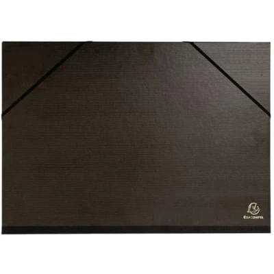 Image de Exacompta Réf. 548015E 4 cartons à dessin kraft noir vernis avec élastiques et 3 rabats dos coins toilés dimensions 32 x 45 cm format classer A3 (297 420 mm) couleur