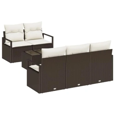 Image de Ensemble de 6 pièces canapés jardin avec coussins marron en rotin synthétique 3354927
