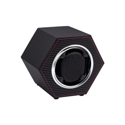Image de Mcbazel Remontoir de Montre pour 1 Slot, Boîte Automatique Rotative avec Port Type C en Cuir PU Simple Hexagonal Fibre Carbone
