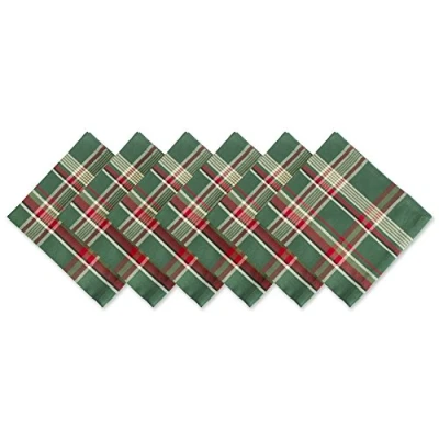 Image de DII Ensemble de Serviettes Table carrées en Coton Motif Carreaux Vert foncé