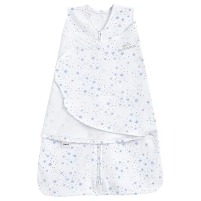 Image de HALO Sac de Couchage bébé Swaddle 1.5 tog Sleepsack 100% Coton, lunes Bleues pour Les bébés Changement Couche Zip Facile Couverture Portable Garçons et Filles, 3 6 Mois