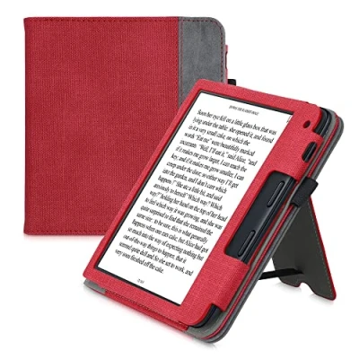 Image de kwmobile Étui Compatible avec Kobo Libra 2 Coque à Rabat magnétique Tablette eReader Similicuir Rouge Gris foncé