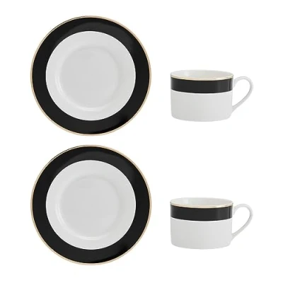 Image de Mikasa Luxe Deco Set de tasses à thé et soucoupes en Chine, 2x avec motif rayures, 200ml Emballage cadeau lavable au lave vaisselle