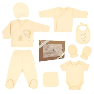 Image de Ipeksi Ensemble cadeau pour nouveau né 100% coton naturel de vêtements unisexes bébés 0 à 4 mois 8 pièces