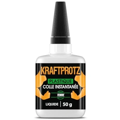 Image de 50 g de Colle super forte Pointe anti séchage incluse KRAFTPROTZ épaisse Utilisable universellement pour coller le plastique, verre, bois, la pierre, métal, etc.