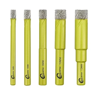 Image de Foret Diamant Sec Set 5 pièces 5/6/8/10/12mm Trépan avec Tige Ronde pour Marbre Granit Céramique Porcelaine Carrelage Quartz SANLEETEK