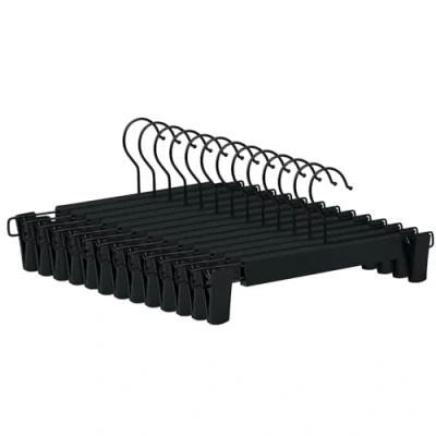 Image de Tekenewbse 10 Cintres Pantalons, Cintre Pinces Porte Gain Place Antidérapant, Ceintre Jupe Réglables Crochets Pivotants à 360 pour Pantalons Suspendus Chaussettes Noir
