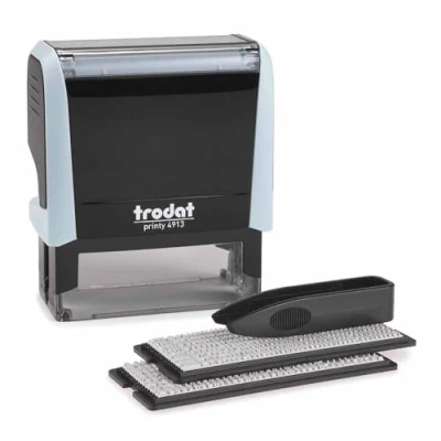 Image de Trodat Printy 4913 Tampon auto encreur personnalisable par vous Bleu pastel Peut être changé plusieurs fois Encre noire Taille d&#039;impression 57 x 21 mm Max 6 lignes de texte