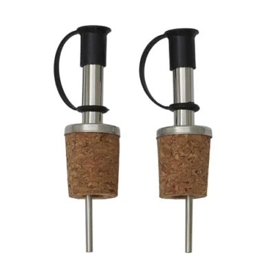 Image de COOK CONCEPT Saveur &amp; Dégustation KA1313 Bouchon liège Bec verseur 2 pcs, INOX PP, Argent Noir, 2,4 x 9,5 cm