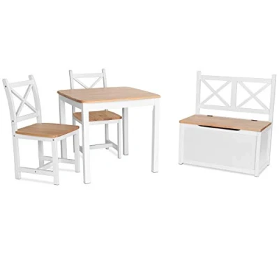 Image de IB Style® XEN Ensemble Table et chaises Enfant Hauteur DE SIÈGE: 32 cm Bois Dur Sécurité Enfants 4 pcs.: + 2 Coffre à Jouet