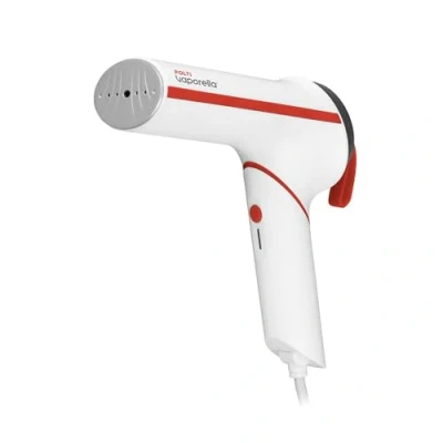 Image de POLTI Vaporella Vertical Styler, Défroisseur Compact avec Poignée Pliante et Semelle en Aluminium, Puissance 800 W, Prêt 30 Sec, Réf. GSM50R Blanc Rouge