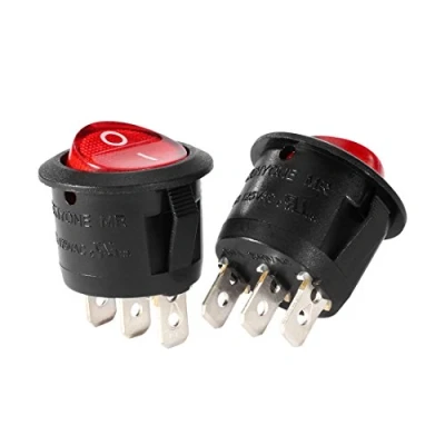 Image de sourcing map 5Pcs Mini Rouge Lampe 3 Borne SPST 2 Position I/O Rond Bouton LED lumiere Interrupteur à Bascule Bateaus On/Off AC 250V/10A 125V/12A