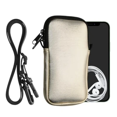 Image de kwmobile Housse de Protection Universelle pour Smartphone XL 6,7/6,8&quot; Pochette téléphone Portable en néoprène avec Collier Ajustable métallique doré