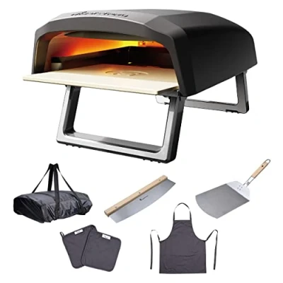 Image de MasterPro Pizza Oven Four à gaz portable Cuisson rapide jusqu&#039;à 500ºC Pizzas prêtes en 60 secondes Tablier, grappin, coupeur et pelle inclus