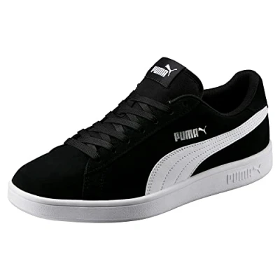 Image de Puma Mixte Smash V2 Baskets, Noir Blanc Argent, 36 EU