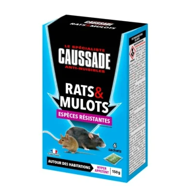 Image de Caussade Anti Rats &amp; Mulots 150 g Efficacité Radicale 6 sachets Céréales prêt à l&#039;emploi Agit dès la première Ingestion Autour des Habitations CARMUC150N