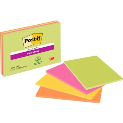 Image de Post it Notes Autocollantes Super Sticky, Grand Format, Pack de 4 Blocs, 45 Feuilles par Bloc, 152 mm x 101 Feuillets Adhésifs pour Prise Notes, Listes Tâches et Rappels
