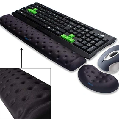 Image de BRILA Repose poignet en mousse à mémoire de forme Pour souris et clavier ordinateur, ordinateur portable, travail bureau, jeux sur PC Trous massage Noir