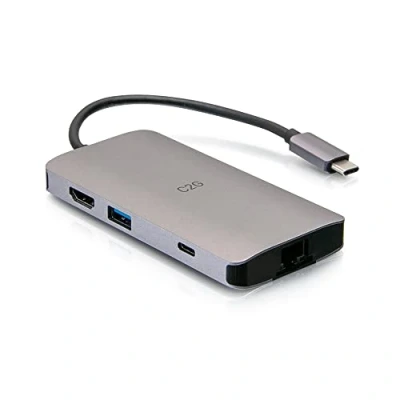 Image de C2G Mini Station d&#039;accueil USB C 8 en 1 avec HDMI, 2 Ports A, Ethernet, Lecteur de Carte SD et Chargement C, Puissance jusqu&#039;à 100 W, résolution 4K @ 30 Hz