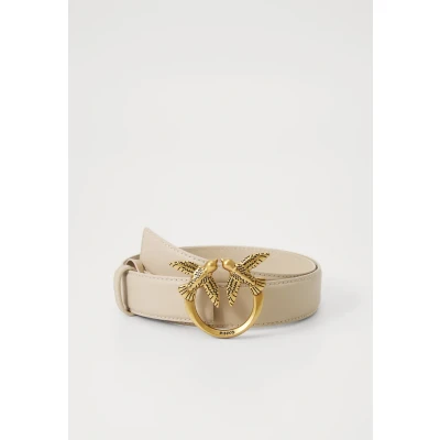 Image de Pinko Ceinture Love Birds en cuir doux main soie beige pour femme, beige, M