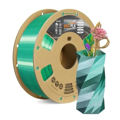 Image de OVERTURE Filament Soie PLA Double Couleur 1,75 mm pour imprimante 3D, 1 kg bobine (2,2 lbs), Précision Dimensionnelle +/ 0,02 3D Printer (Soie Vert Argent)