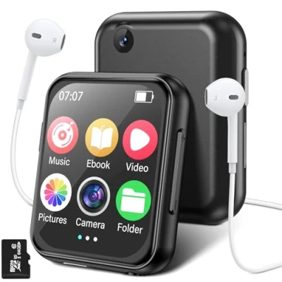 Image de 64Go Lecteur MP3 Bluetooth 5.4 avec 720P HD Caméra, écran Tactile IPS 2.0 Pouces Musical sans Perte HiFi, Haut Parleur Intégré, Radio FM, etc. Prise en Charge Jusqu&#039;à 256Go