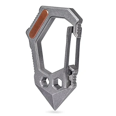 Image de KeyUnity KU02 Titane EDC 7 en 1 Porte clés mousqueton multi outils Clé hexagonale Tournevis Ouvre boîte Tournevis, argent(KU02)