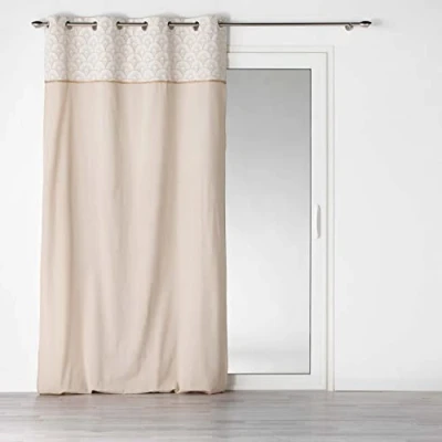 Image de douceur d&#039;intérieur, Rideau à Oeillets (140 x 240 cm) Bahina Blanc, Polycoton Finition Top Imprimé et Jute