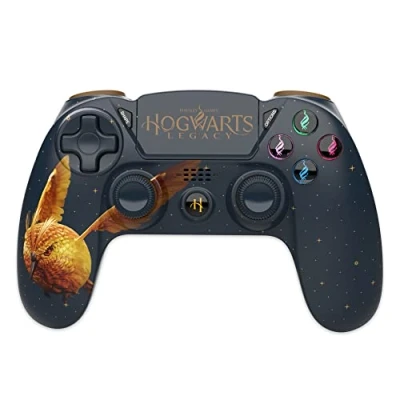 Image de Trade Invaders Harry Potter Manette sans Fil PS4 Prise Jack, USB Boutons Lumineux Hogwarts Legacy Vivet Doré