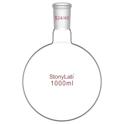Image de stonylab Ballon Fond Rond, en Verre Borosilicate RBF à Col Court avec Joint Extérieur Conique Standard 24/40, Round Bottom Flask de Laboratoire 1000 ml