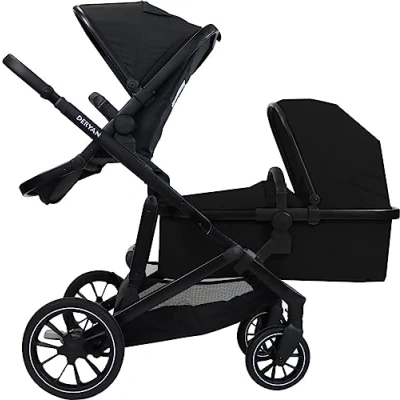 Image de Deryan poussette pour 2 enfants nouveau nés, tout petits et d&#039;âge préscolaire jusqu&#039;à 50 kg landau de voyage en 1 ensemble complet Noir
