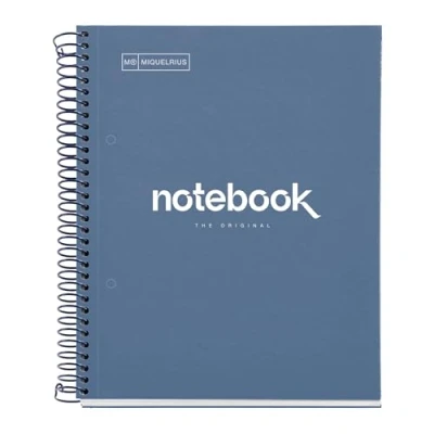 Image de Miquelrius Cahier A5 Carnet de Notes Emotions, 80 Feuilles 90 g/m², Rayure horizontale 7 mm, 1 Bande couleur, Spirale microperforée, Couverture extra dure, 2 Trous, Couleur Bleu marine
