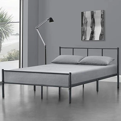 Image de Cadre de Lit Robuste Solide en Métal et Lattes Métalliques Simple Acier Laqué 120 x 200 cm Gris Foncé Mat