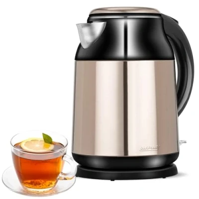 Image de MPM MCZ 91M Bouilloire Électrique Capacité 1,7 Litre, Inoxydable sans BPA, Arrêt Automatique, Résistance Cachée, Fil à 360º Câble, Filtre Chaux, 2000W, 1.7 liters, Noir/Acier