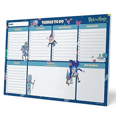Image de Grupo Erik BPSA40022 Bloc Notes A4 Rick et Morty, Semainier Sous Main Bureau, Planner Hebdomadaire Papeterie de To Do List, Blocs Mémo, Fournitures Scolaires