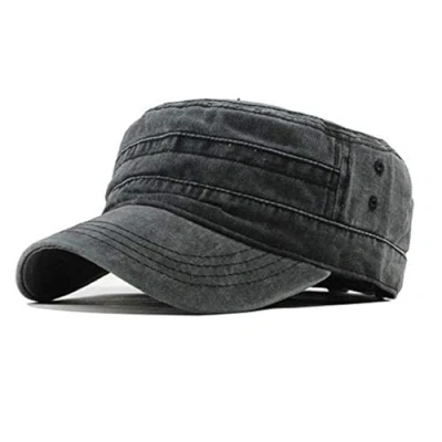 Image de Classique Premium Casquette Armée Style Militaire Chapeau Hommes Bas Profil Été 100% Coton Réglable Fiddler Plaine Plat De Baseball Rétro Pe