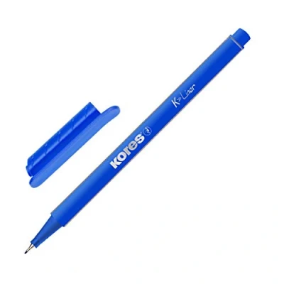 Image de Kores K Liner : Feutres Fins Bleus, Stylos à Pointe Fine de 0,4 mm pour l&#039;Écriture, les Esquisses et le Dessin, Gainée Métal, Forme Triangulaire Ergonomique, Paquet 12