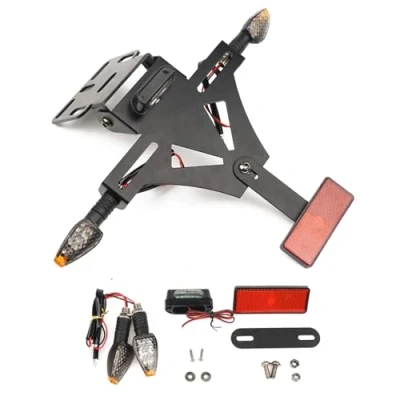 Image de Letgoing Support de Plaque d&#039;immatriculation Moto Universel avec éclairage LED et Clignotant Angle Ajustable Aluminium Convient pour CB650R/CBR650R YZF R1/R3/R6/R25 MT 07 (avec Clignotant)